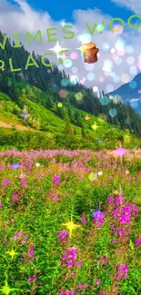 Vibrant alpine meadow with colorful wildflowers under a clear blue sky.