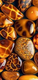 Amber stones arranged as a vibrant wallpaper.