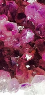 Mobile wallpaper with vibrant purple amethyst crystals.