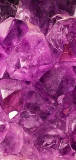 Closeup of vibrant purple amethyst crystals.