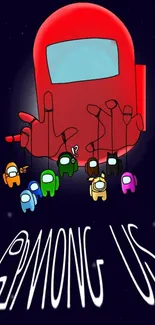 Among Us crewmates art wallpaper with vibrant red character.