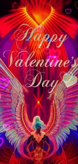 Valentine's Day wallpaper with angel wings and vibrant heart design.