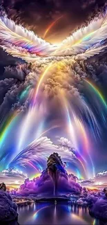 Ethereal angelic clouds with vibrant colors creating a mystical scene.