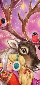 Colorful animal collage with raccoon and reindeer art.