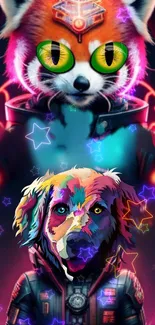 Neon art wallpaper featuring cosmic animals in vibrant colors.