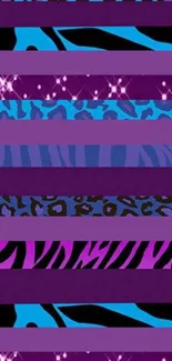 Vibrant animal print stripes in purple, blue, and black for mobile wallpaper.