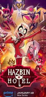 Hazbin Hotel wallpaper with vibrant animated characters in red hues.