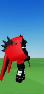 Animated red character with spikes on a blue background.