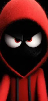 Cartoon character in a red hoodie on black background.
