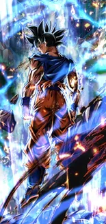 Anime character with intense energy burst in vibrant colors.