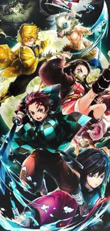 Dynamic anime wallpaper with vibrant characters battling.