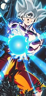 Anime character unleashing energy with vibrant colors.