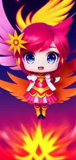 Colorful anime angel with vibrant wings wallpaper.