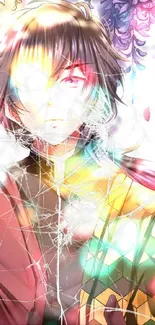 Anime art wallpaper with colorful abstract design and broken glass effect.