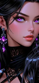 Anime character with purple eyes and intricate details