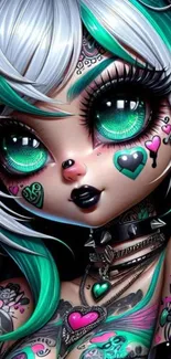 Vibrant anime character with tattoos.