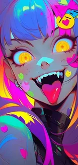 Vibrant anime character with neon colors and dynamic expression.