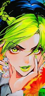 Bright anime character with lime green accents.