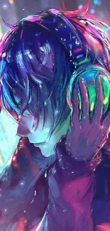 Vibrant anime-inspired art wallpaper with neon colors.