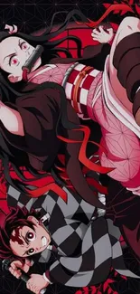 Dynamic anime wallpaper with red and black hues.