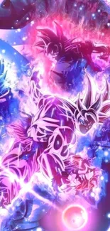 Energetic anime characters in a cosmic battle scene.