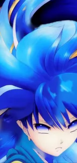 Anime character with vibrant blue hair design.