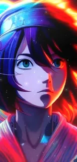 Vibrant anime character with neon lighting and dynamic colors.