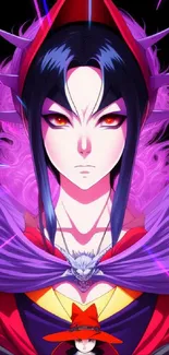 Anime character with vibrant purple and red colors, featuring striking design.