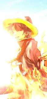 Anime character in yellow hat with vibrant colors.