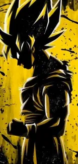 Anime character silhouette with yellow background.