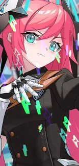 Anime character with vibrant pink hair and colorful effects.