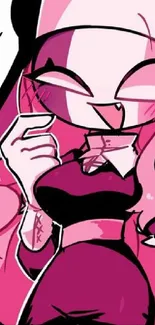 Anime character with vibrant pink hues and bold design.