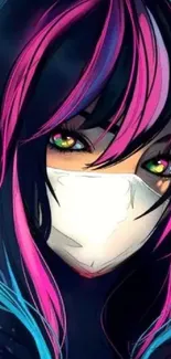 Anime character with pink and blue hair wearing a mask.