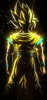 Anime character glowing with vibrant energy on a black background.