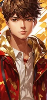 Anime character portrait with gold tones and vibrant design.