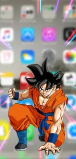 Anime character in orange gi with vibrant energy effects.