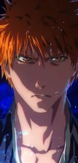 Vibrant anime character with orange hair and dark background