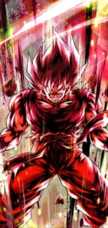 Vibrant anime character with powerful red aura in dynamic pose.