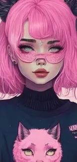 Anime character with vibrant pink hair and style.