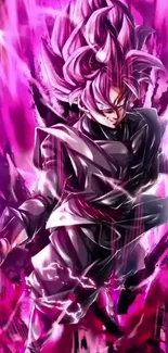 Anime character with vibrant purple aura, dynamic and energetic.