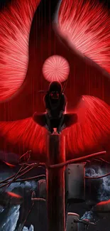 Anime character amidst red setting, striking wallpaper design.