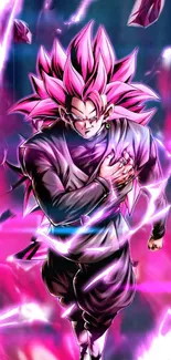 Vibrant anime character with pink aura and dynamic action pose.