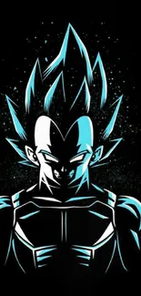 Dynamic anime character in blue on black background wallpaper.