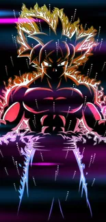 Vibrant anime character with dynamic aura on black background.