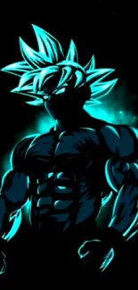 Anime character with a glowing teal aura on a dark background.