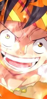 Anime character with vibrant orange hues and dynamic expression.