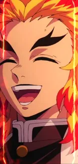 Anime character with fiery red hair, laughing joyfully.