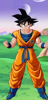 Anime character in orange outfit with vibrant background.