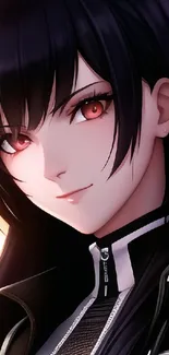 Anime character with red eyes and black hair, perfect for mobile wallpaper.