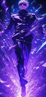 Anime character surrounded by vibrant purple energy burst.